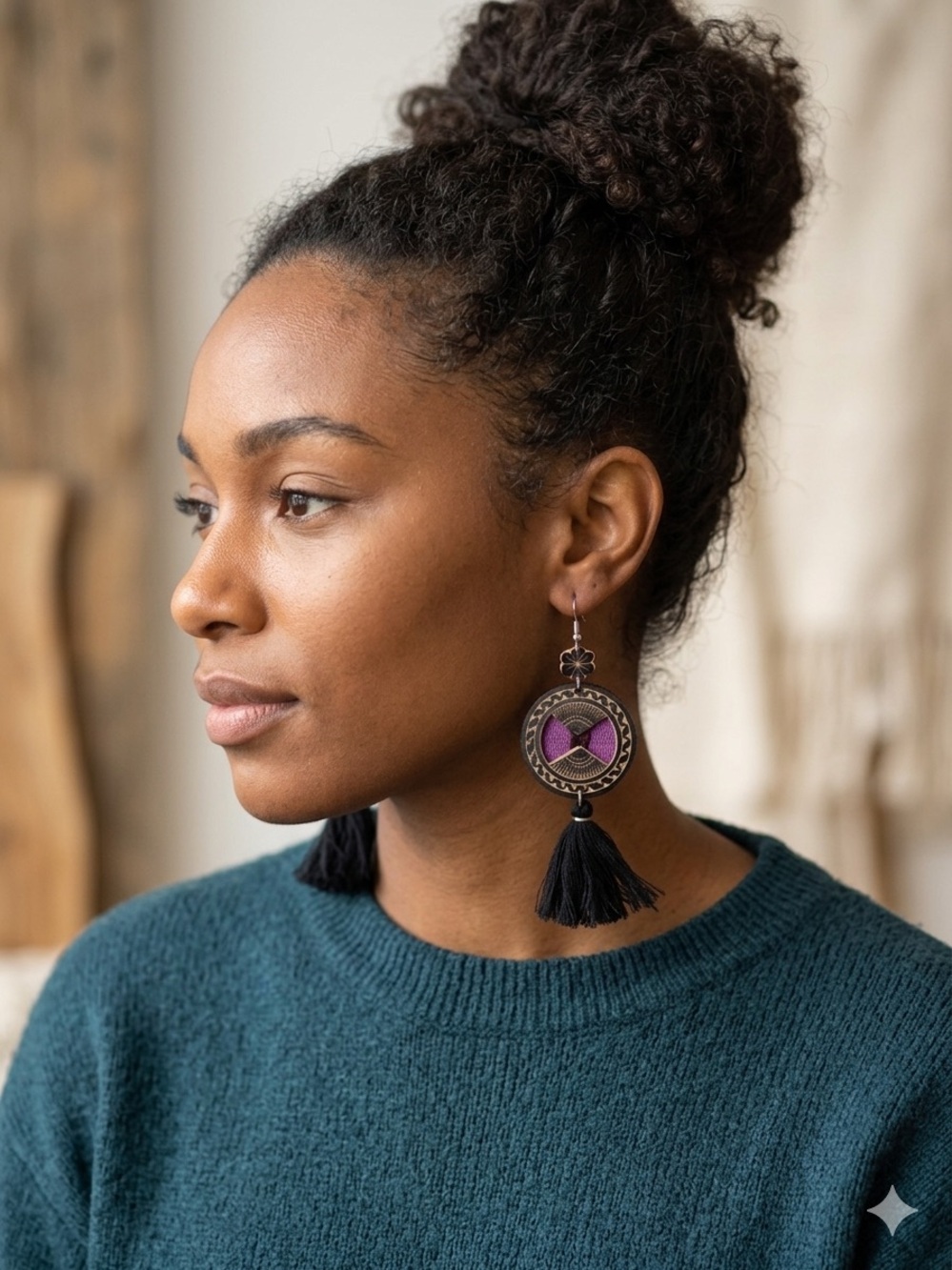 Hand Crafted Purple and Black Tassel Earrings for Women From Oaxaca